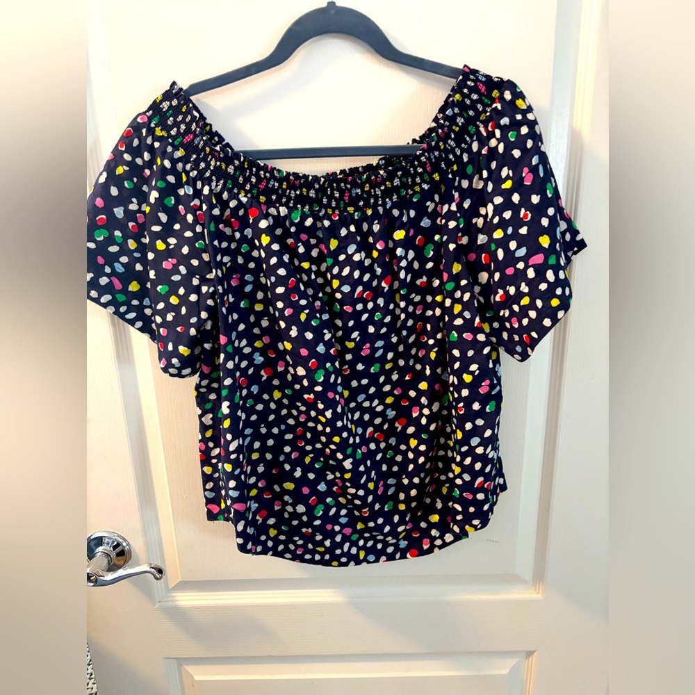 Jcrew blue confetti dot off shoulder top 12